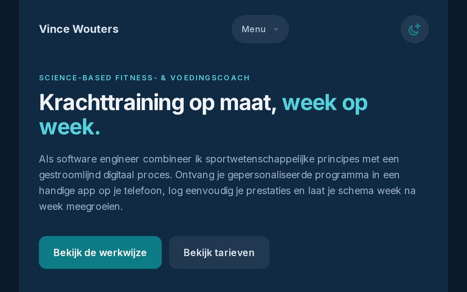 De homepage van wvince.coach