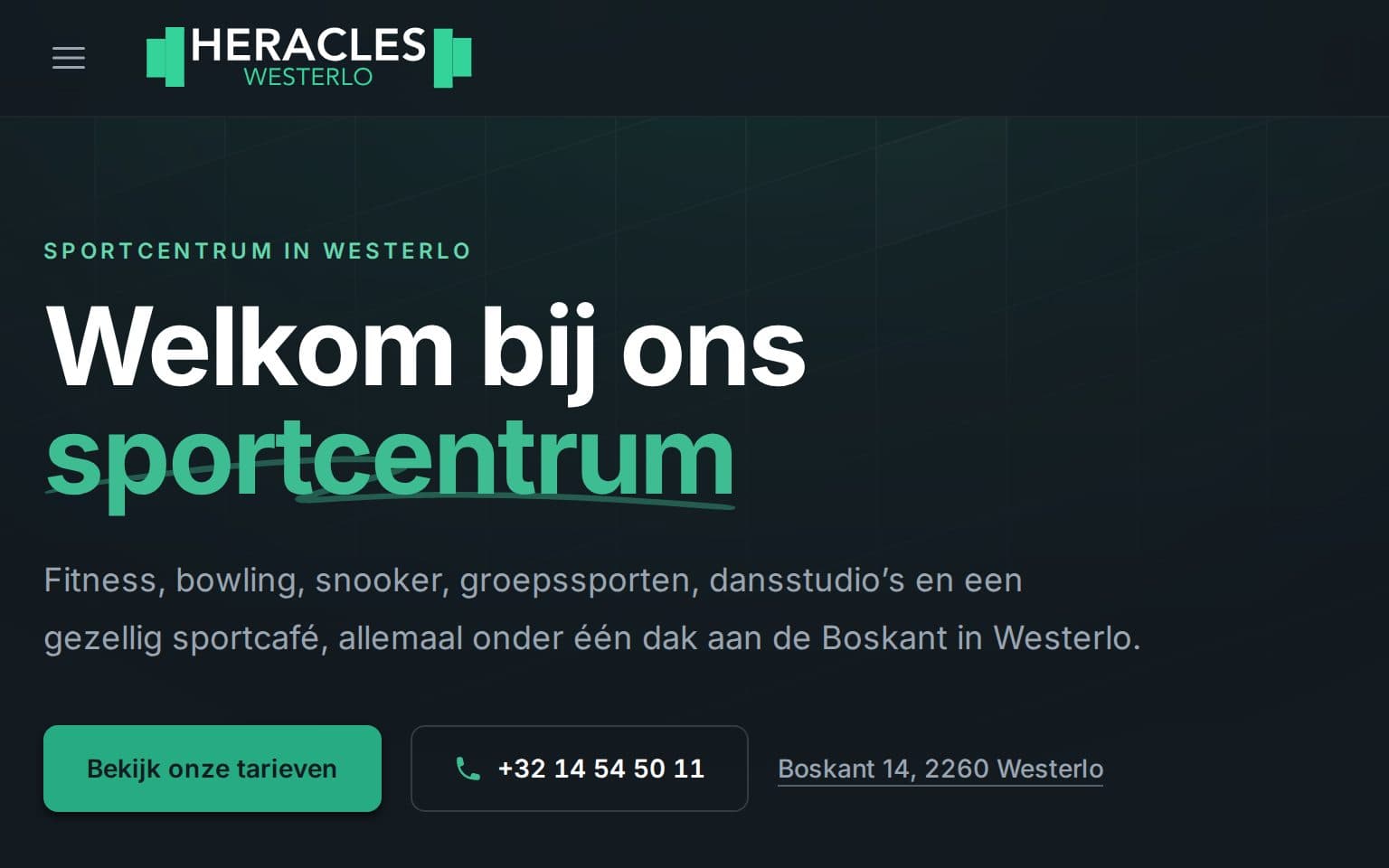 De homepage van heracleswesterlo.be